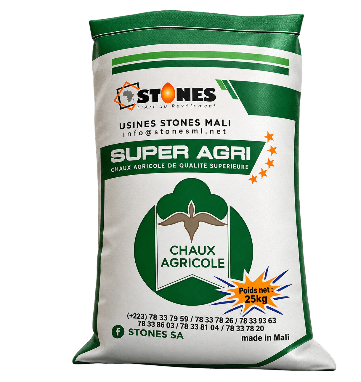 Chaux agricole Super Agri STONES, sac en rendu 3D
